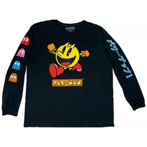 Pac-Man Graphic Long Sleeve Shirt Men’s M – Ghosts & Japanese Print Sleeves